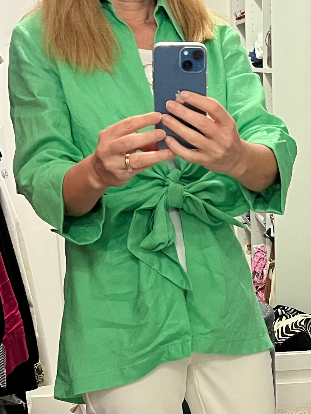 Green 100% Linen Wrap-Front Jacket from Dawn Bacchus